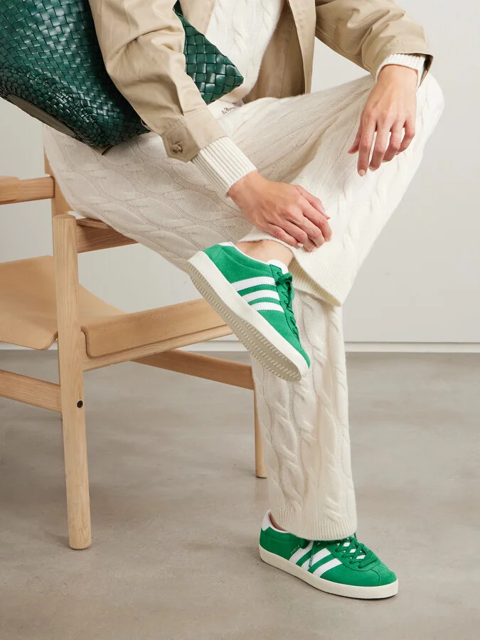 adidas Originals - + Sporty & Rich Blanc Leather-trimmed Embellished Suede Sneakers - Green - Image 2