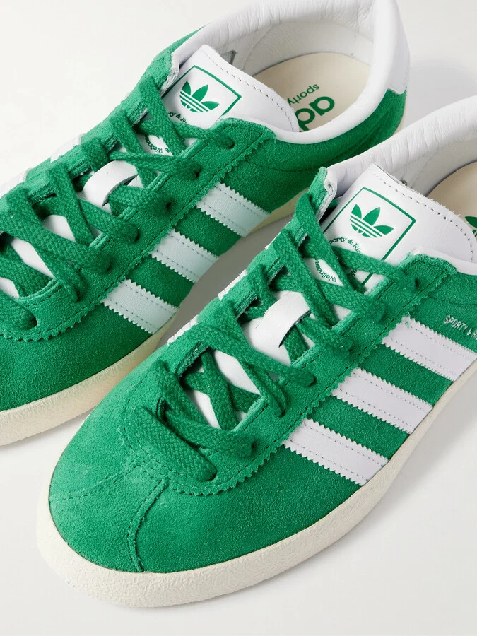 adidas Originals - + Sporty & Rich Blanc Leather-trimmed Embellished Suede Sneakers - Green - Image 4