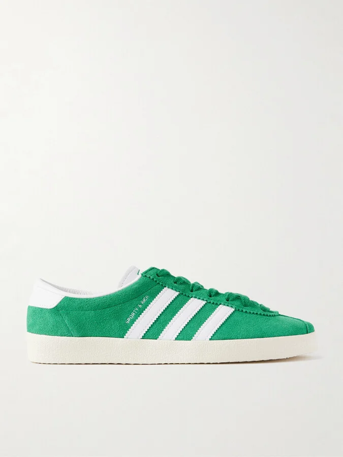 adidas Originals - + Sporty & Rich Blanc Leather-trimmed Embellished Suede Sneakers - Green