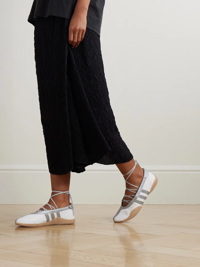 adidas Originals - Taekwondo Mei Ballet Metallic Leather-trimmed Leather Sneakers - Silver - Image 2