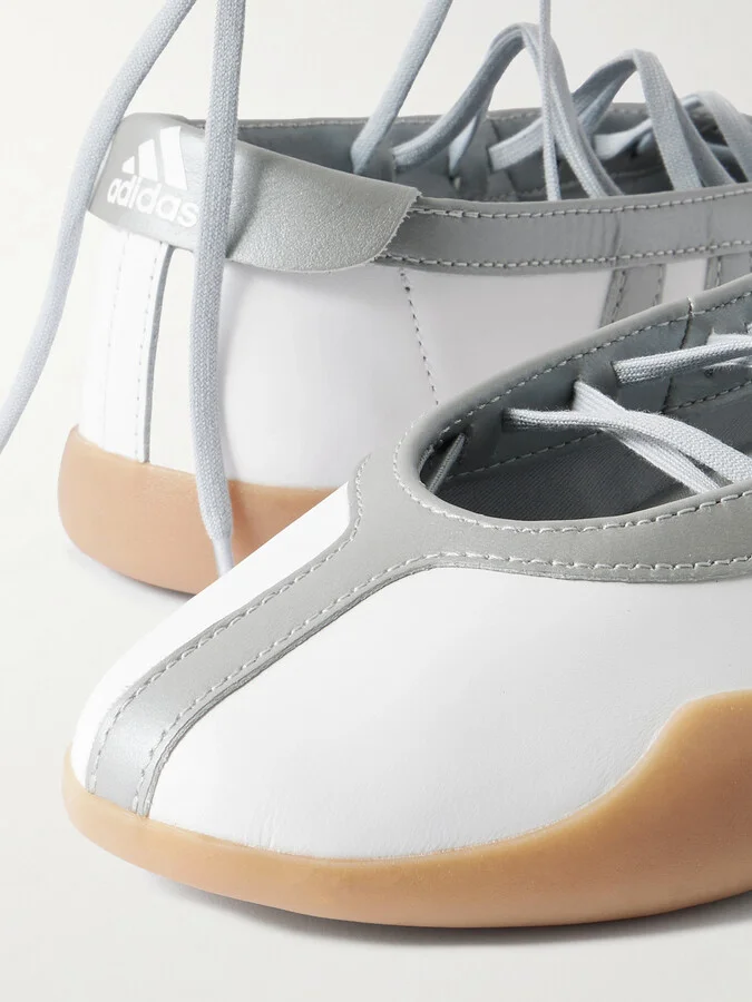 adidas Originals - Taekwondo Mei Ballet Metallic Leather-trimmed Leather Sneakers - Silver - Image 4