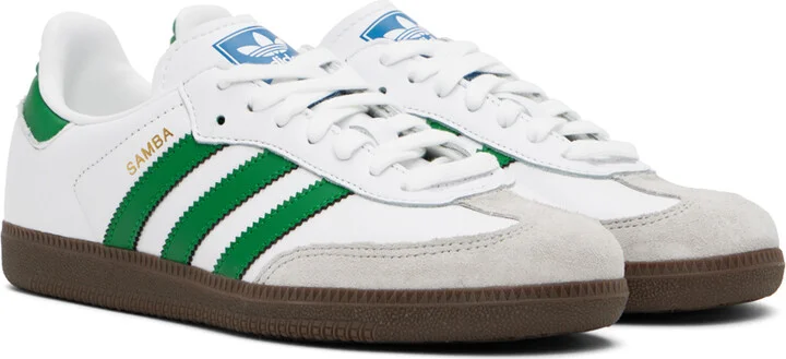 adidas Originals White & Green Samba OG Sneakers - Image 4