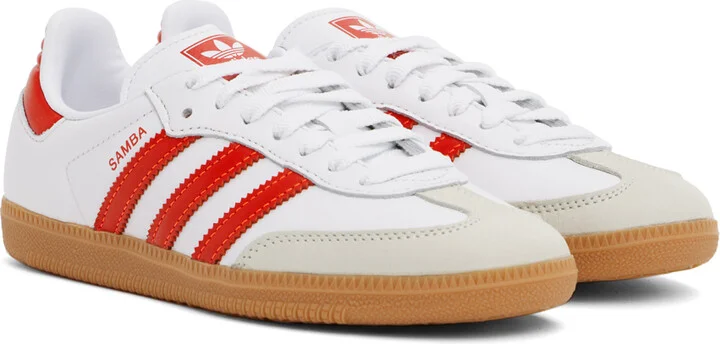 adidas Originals White & Red Samba OG Sneakers - Image 4