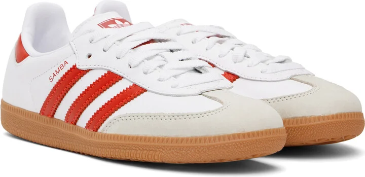 adidas Originals White & Red Samba OG Sneakers - Image 4