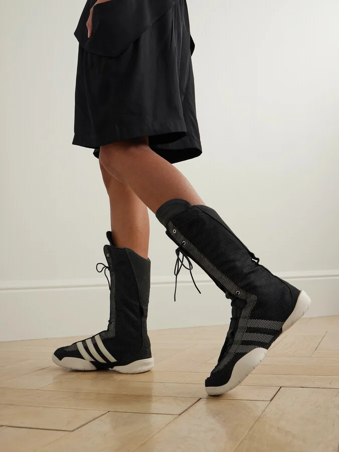 adidas Originals - + Y-3 Regu Leather And Suede-trimmed Mesh Knee Boots - Black - Image 2