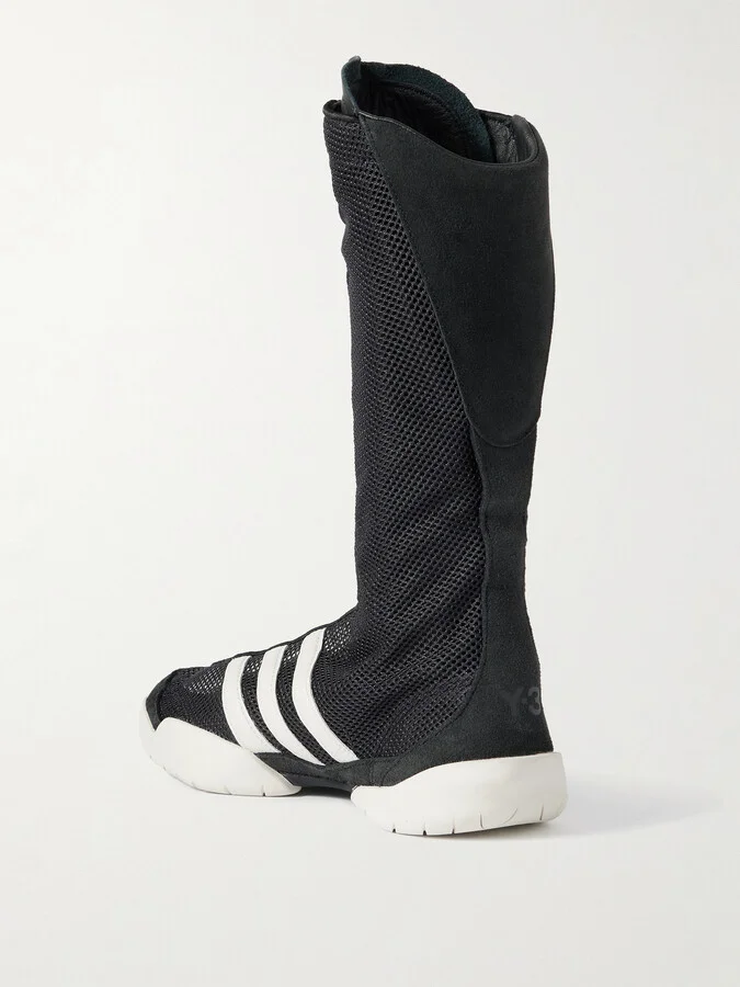 adidas Originals - + Y-3 Regu Leather And Suede-trimmed Mesh Knee Boots - Black - Image 3