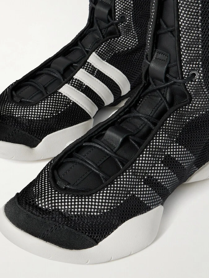 adidas Originals - + Y-3 Regu Leather And Suede-trimmed Mesh Knee Boots - Black - Image 4