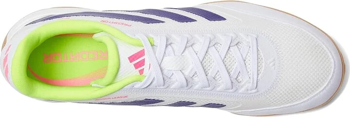 adidas Predator League Indoor Soccer Cleats Soccer Shoes White/Collegiate Purple/Lucid Lemon : Men's 8 - Women's 9 Medium, Suede/Textile - Image 2