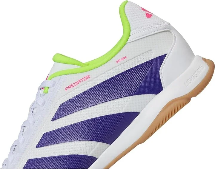 adidas Predator League Indoor Soccer Cleats Soccer Shoes White/Collegiate Purple/Lucid Lemon : Men's 8 - Women's 9 Medium, Suede/Textile - Image 7