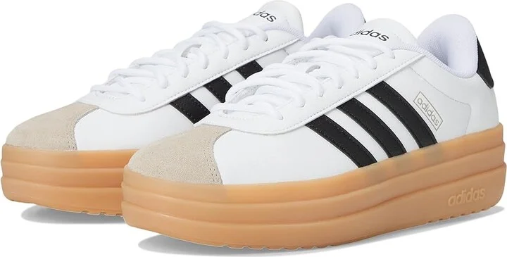 adidas VL Court Women's Shoes White/Black/Wonder Beige : 5 B - Medium, Leather
