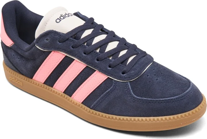 Adidas Women's Breaknet Sleek Suede Casual Sneakers from Finish Line - Navy/Pink