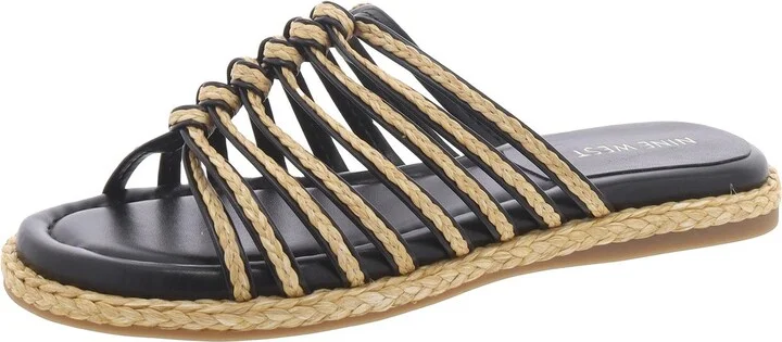 Adila 2 Womens Faux Leather Raffia Slide Sandals