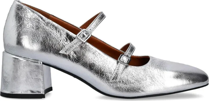 Adison double-buckle metallic leather pumps