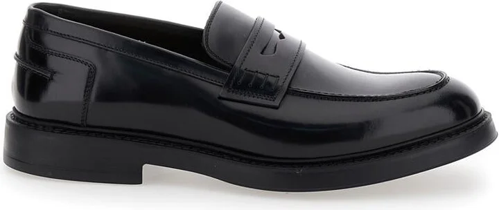 'Adler' Black Slip-On Loafers In Smooth Leather Man