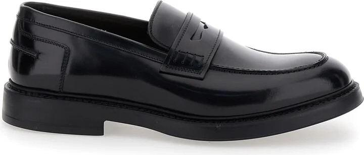 'adler' Black Slip-on Loafers In Smooth Leather Man
