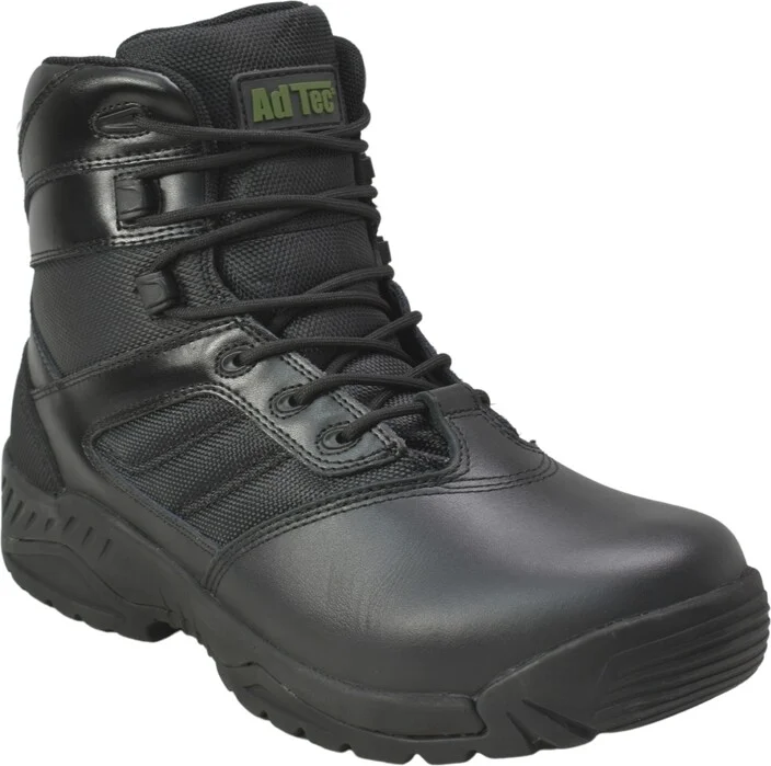 AdTec Men's 6" Full Grain Polishable Leather Side Zipper Waterproof Composite Toe Tactical Boot, Black