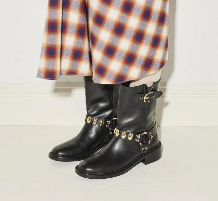 Aeri Moto Boot In Black Calf W/ Gold