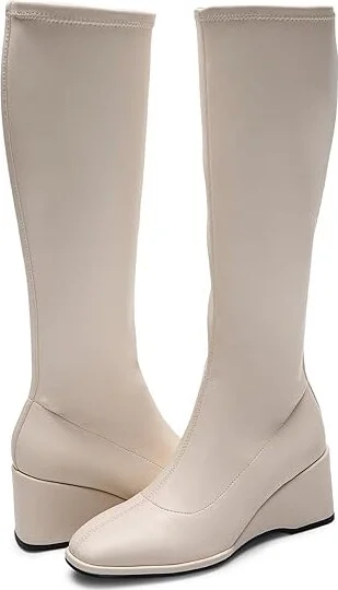 Aerosoles Angela Women's Boots Eggnog Stretch Faux Leather : 10 B - Medium