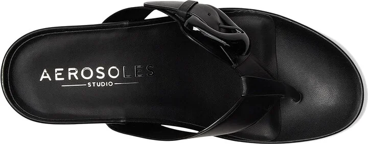 Aerosoles Calvin Women's Wedge Shoes Black Leather With Black Enamel Heel : 6 M, Faux Leather - Image 2