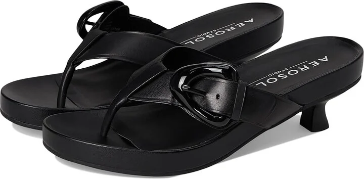 Aerosoles Calvin Women's Wedge Shoes Black Leather With Black Enamel Heel : 6 M, Faux Leather