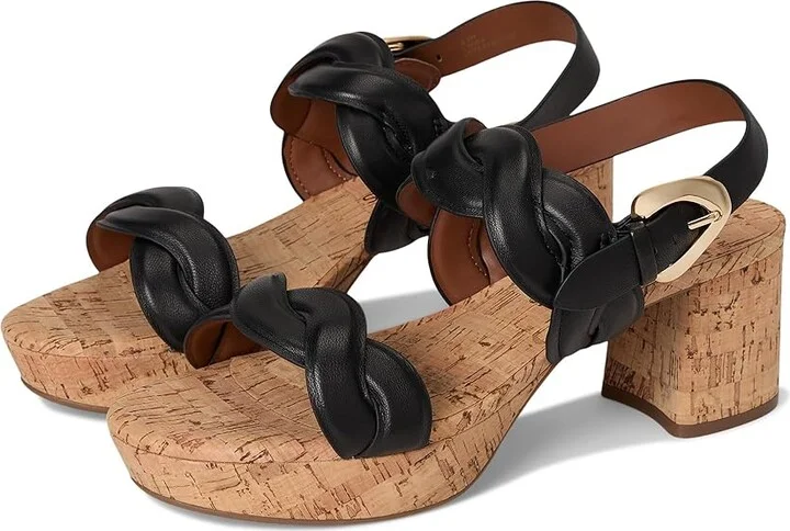 Black Leather Withraffia Heel