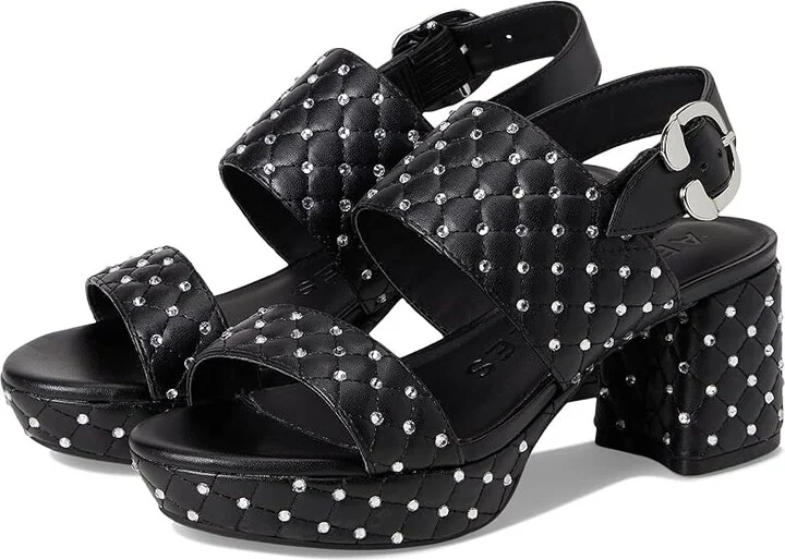 Aerosoles Camera Crystal Women's Sandals Black Quilted Faux Leather With Crystals : 7.5 B - Medium, Leather/Rubber