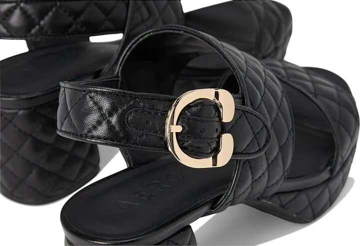 Aerosoles Camera Qui Women's Sandals Black Quilted Leather : 6 B - Medium, Leather/Rubber - Image 7