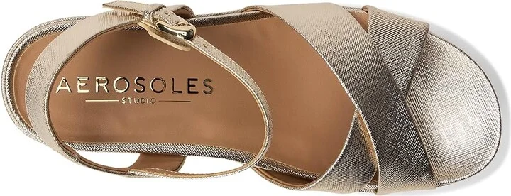 Aerosoles Chabella Women's Wedge Shoes Gold Metallic Textured Faux Leather : 6 M - Image 2