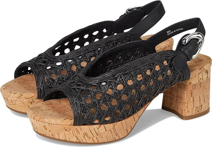 Black Embroidered Raffia,cork Heel