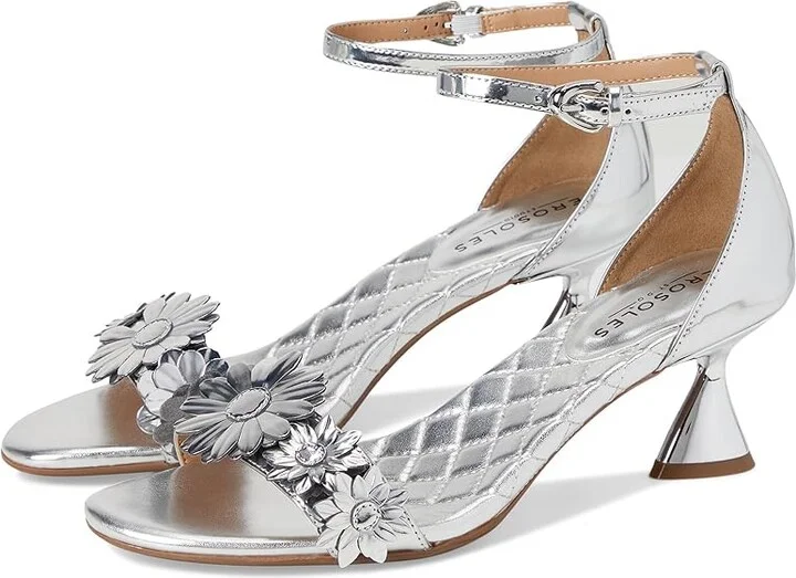 Aerosoles Jazzier Women's Wedge Shoes Silver Mirror Floral Faux Leather : 7.5 M