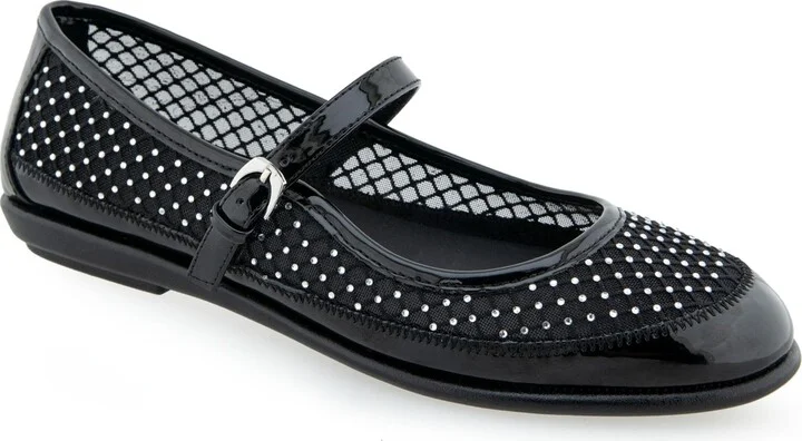Aerosoles Women's Baylee Round Toe Mary Jane Flats - Crystal/Black Mesh Fabric
