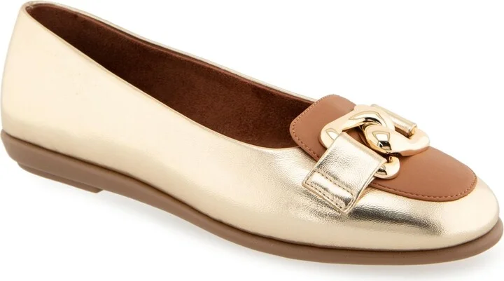 Aerosoles Women's Bell Almond Toe Ballet Flats - Gold/Tan Faux Leather