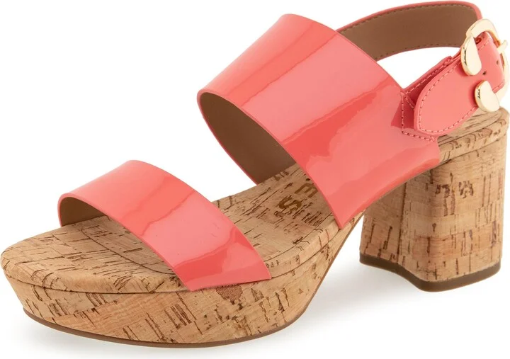 Coral Patent Faux Leather With Cork Heel