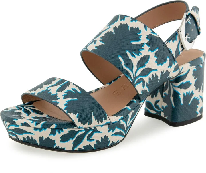Navy/Eggnog Printed Floral Faux Leather