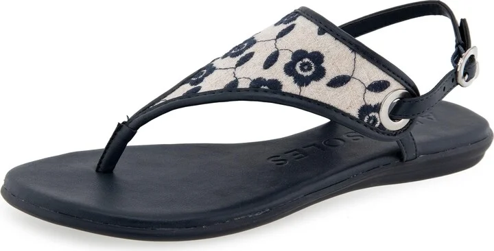Natural/Navy Floral Embroidered Linen