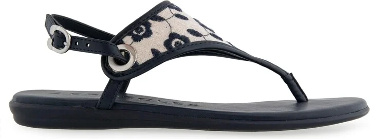 Aerosoles Women's Conclusion Thong Open Toe Sandals - Natural/Navy Floral Linen - Image 2