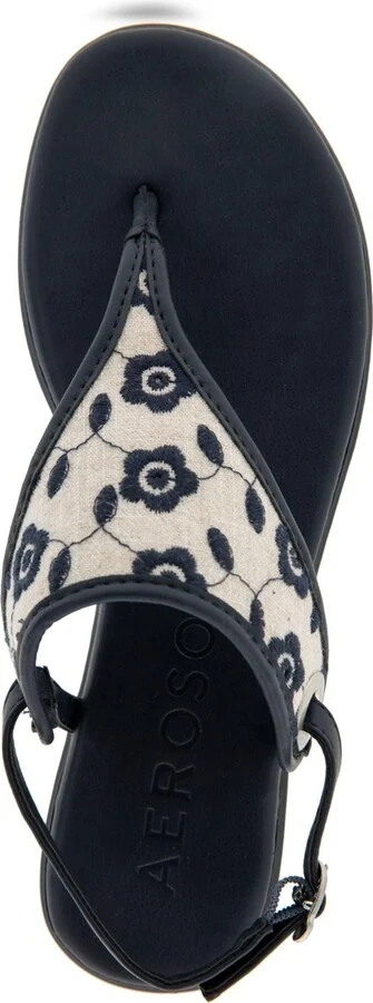 Aerosoles Women's Conclusion Thong Open Toe Sandals - Natural/Navy Floral Linen - Image 4