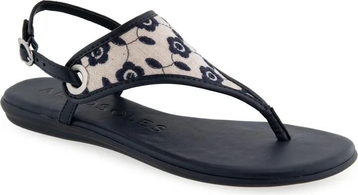 Aerosoles Women's Conclusion Thong Open Toe Sandals - Natural/Navy Floral Linen