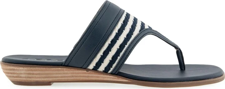 Aerosoles Women's Gesa Round Toe Thong Sandals - Eggnog/Navy Stripe Textured Fabric - Image 2