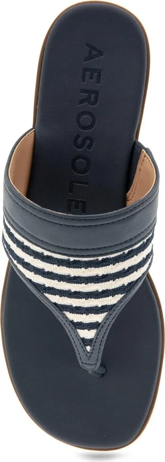Aerosoles Women's Gesa Round Toe Thong Sandals - Eggnog/Navy Stripe Textured Fabric - Image 4