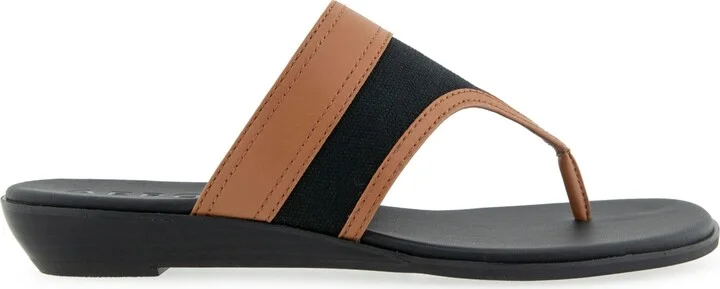 Aerosoles Women's Gesa Round Toe Thong Sandals - Eggnog/Navy Stripe Textured Fabric - Image 7