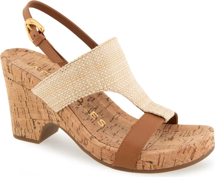 Aerosoles Women's Mackenzie Round Toe Platform Sandals - Natural/Tan Raffia