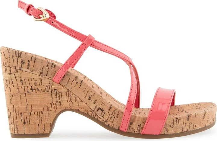 Aerosoles Women's Miles Round Toe Wedge Sandals - Coral Patent Faux Leather/Cork - Image 2