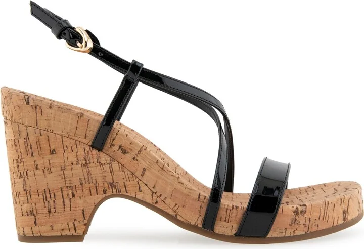 Aerosoles Women's Miles Round Toe Wedge Sandals - Coral Patent Faux Leather/Cork - Image 10