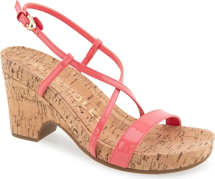 Aerosoles Women's Miles Round Toe Wedge Sandals - Coral Patent Faux Leather/Cork