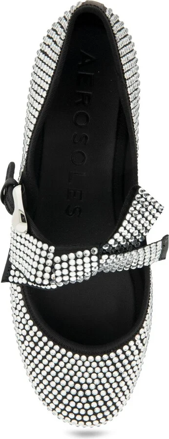 Aerosoles Women's Poppy Bow Mary Jane Flats - Black Satin Fabric, Crystals - Image 4