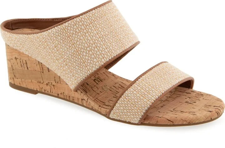 Aerosoles Women's Wheeler Round Toe Wedge Sandals - Natural/Tan Raffia