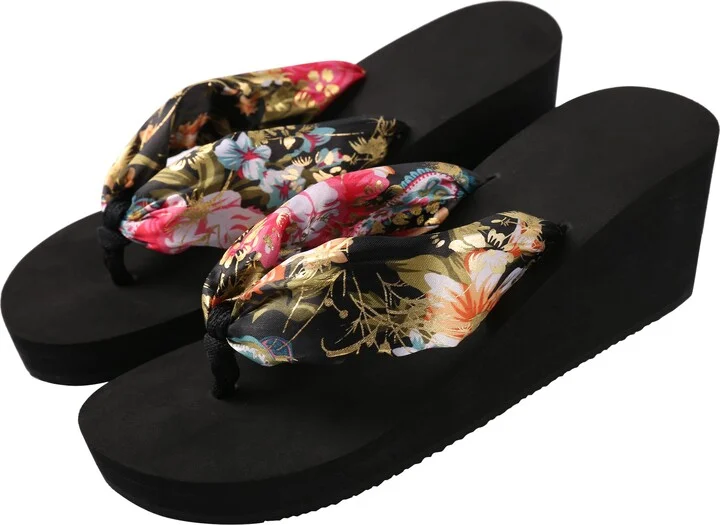 Aerusi Womens Saki Floral Wedge Flip Flop Outdoor Sandal
