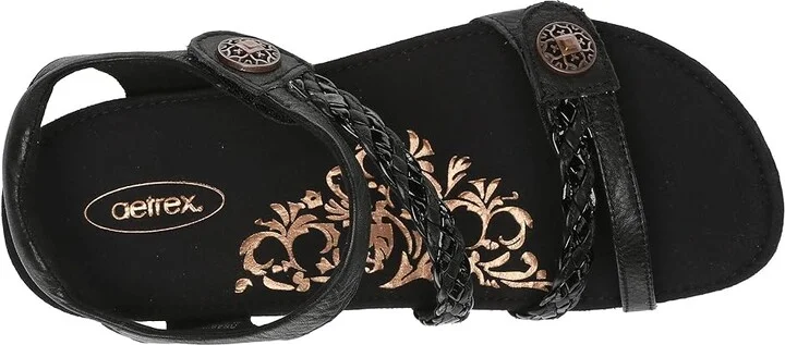 Aetrex Jillian Quarter Strap Women's Sandals Black : 6 M (B), Leather - Image 3