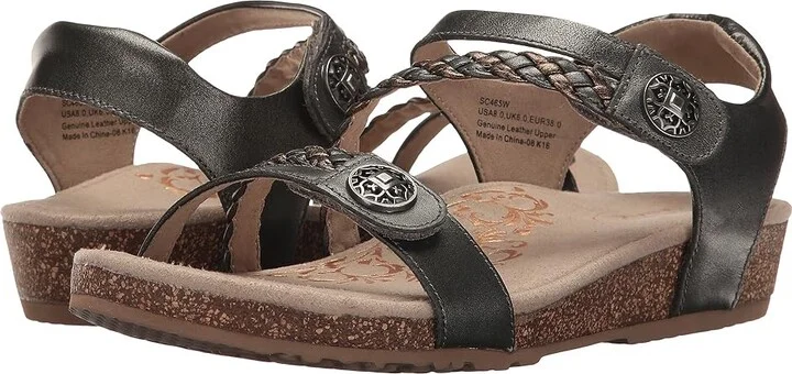 Aetrex Jillian Quarter Strap Women's Sandals Gunmetal : 5 M (B), Leather